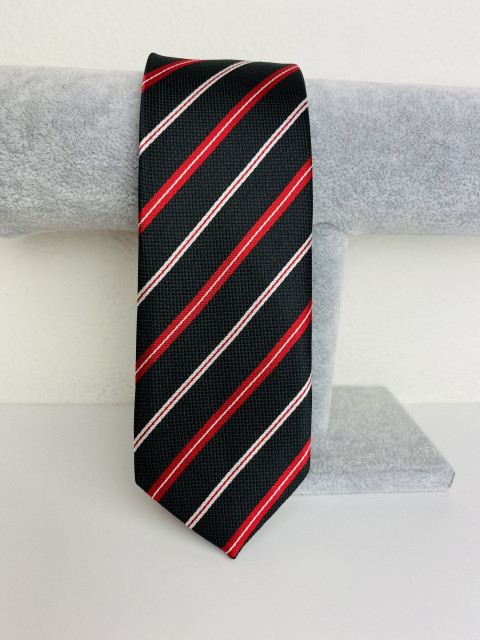 Pánská červeno-černá saténová úzká kravata