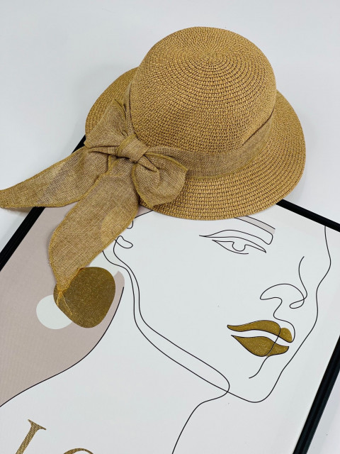 Dámský hnědý slaměný klobouk s mašlí Heruenna