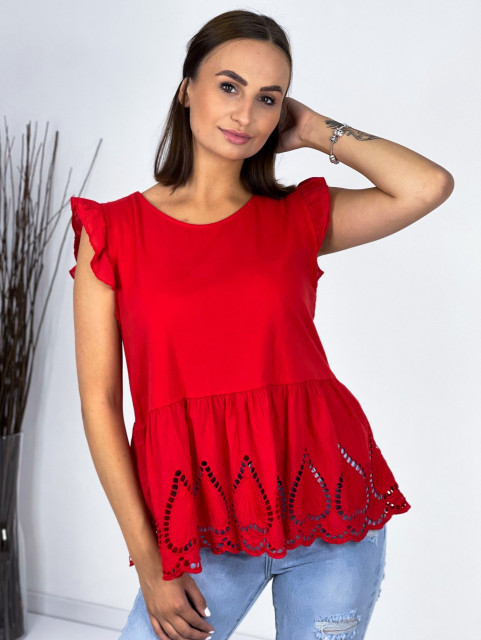 Madeirové červené tričko s krátkým rukávem