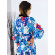 Dámské dlouhé modré květované kimono s viazním v pase