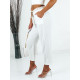 Dámské bílé lněné kalhoty s páskem