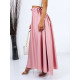 Dámská růžová saténová dlouhá sukně s gumičkou v pase