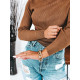 Dámský hnědý pletený svetr s řemínky a odhaleným ramenem