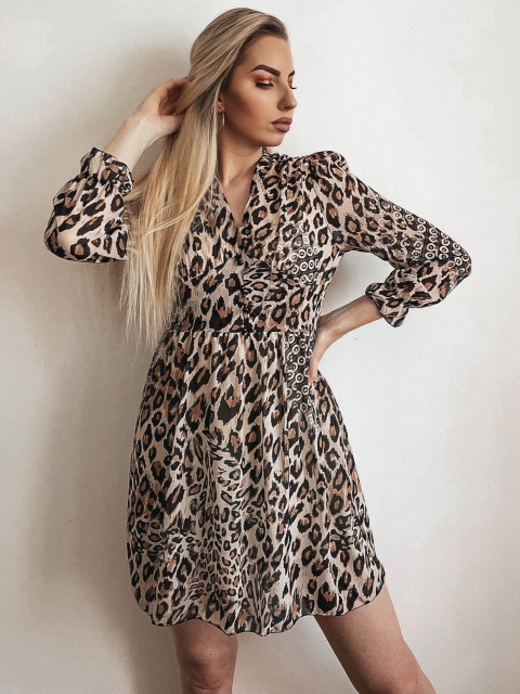 Dámské hnědé leopardí šaty s knoflíky