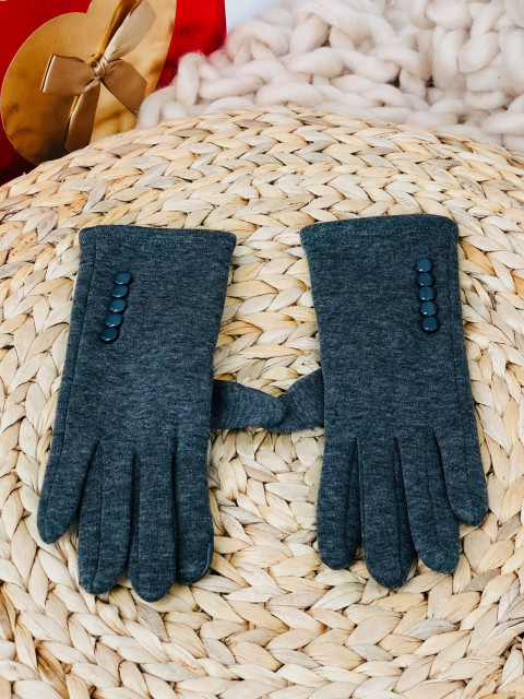Dámské šedé rukavice s knoflíky - KAZOVÉ