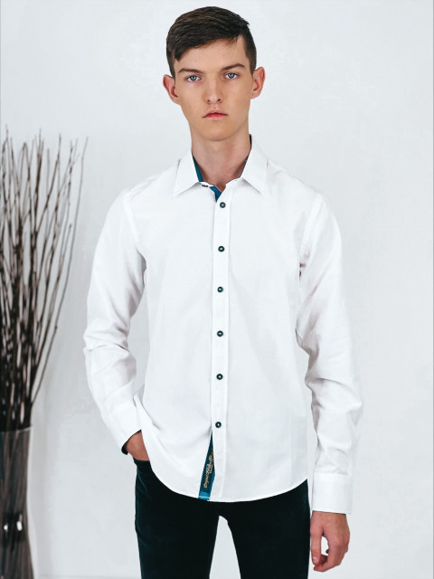Pánská bílá košile se vzorem a dlouhým rukávem