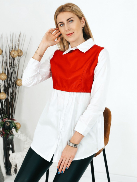 Dámskáčerveno-bílá košile s koženkovým efektem