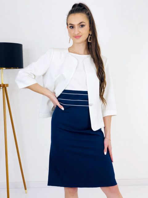 Bílo-modrý dámský kostým šaty + sako
