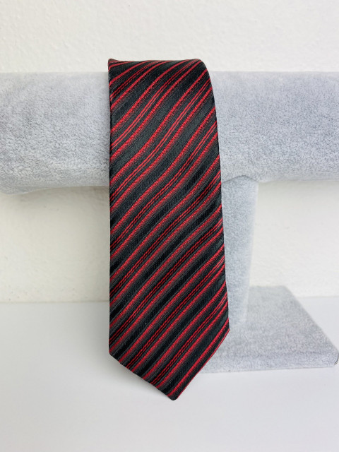 Pánská černo-bordová saténová úzká kravata