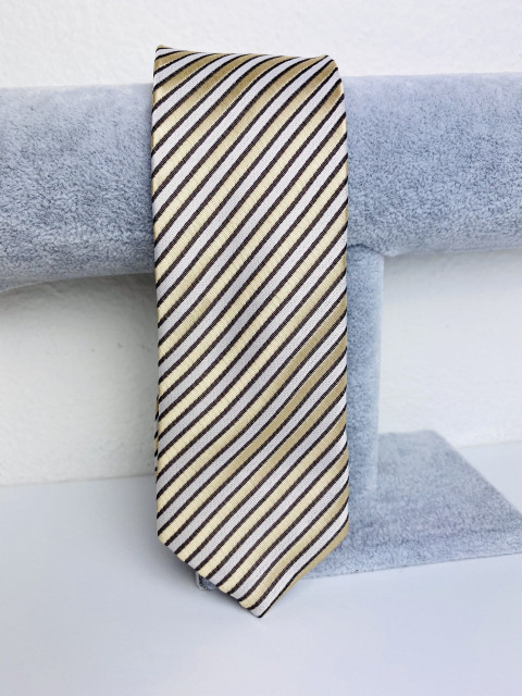 Pánská zlato-béžová saténová úzká kravata