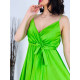Dámské dlouhé neonově zelené saténové šaty