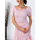 Dámské nasbírané mini šaty na ramena - růžová