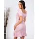 Dámské nasbírané mini šaty na ramena - růžová