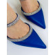 Dámské modré pantofle na podpatku s kamínky