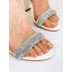 Dámské sandály s kamínky a hrubým podpatkem - bílé