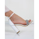 Dámské sandály s kamínky a hrubým podpatkem - bílé