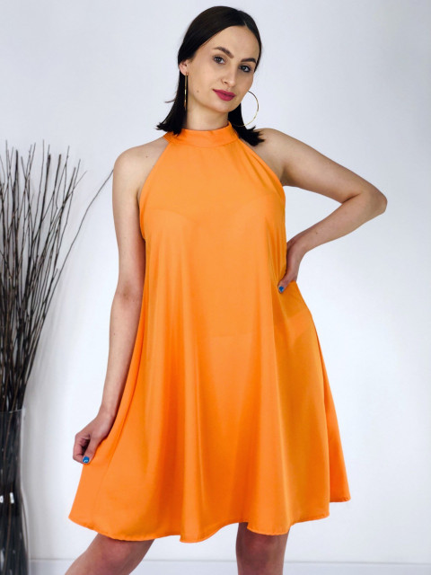 Dámské oranžové šaty se zapínáním kolem krku