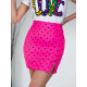 Dámská tečkovaná mini sukně s knoflíčky a rozparkem - růžová