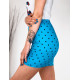 Dámská tečkovaná mini sukně s knoflíčky a rozparkem - modrá