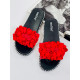 Dámské červené pantofle s květem