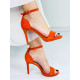 Semišové dámské sandály na vysokém podpatku - oranžové