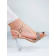 Béžové dámské sandály s kamínky na transparentním podpatku