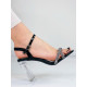 Černé dámské sandály s kamínky na transparentním podpatku