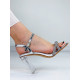 Stříbrné dámské sandály s kamínky na transparentním podpatku