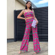 Luxusní dámský kostým crop top + kalhoty - růžový