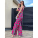 Luxusní dámský kostým crop top + kalhoty - růžový