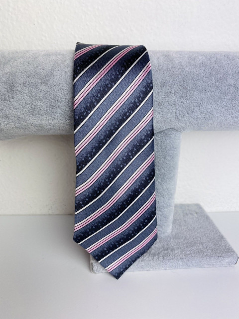 Pánská růžovo-šedá saténová úzká kravata