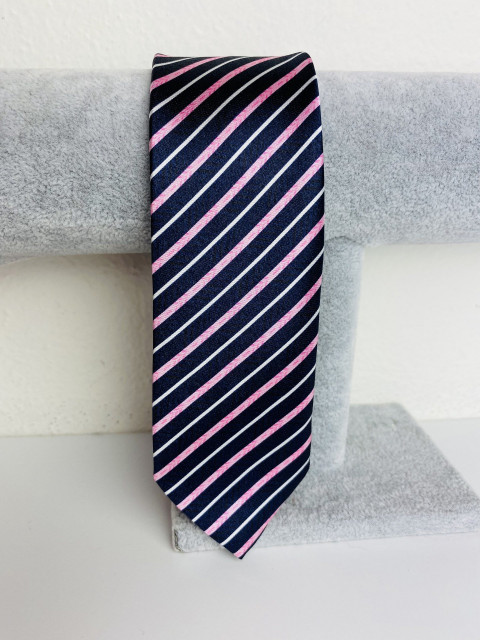 Pánská růžovo-modrá saténová úzká kravata