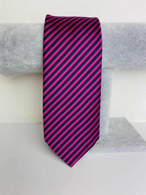 Pánská modro-fuchsiová saténová úzká kravata