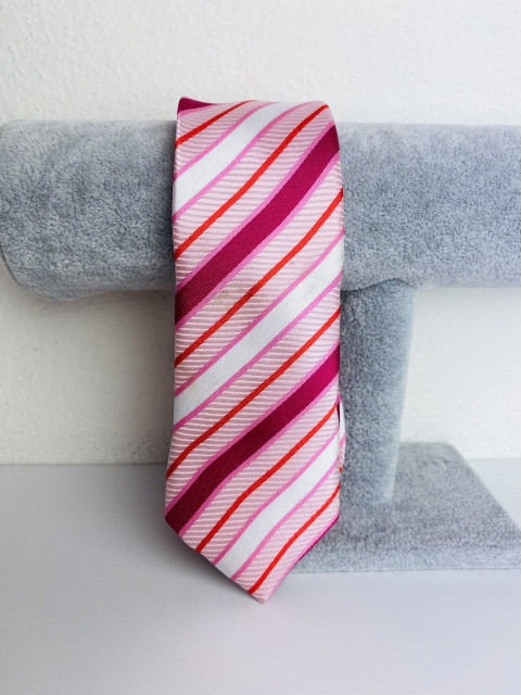 Pánská červeno-růžová saténová úzká kravata
