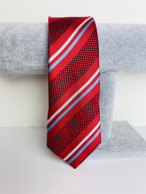 Pánská šedo-červená saténová úzká kravata