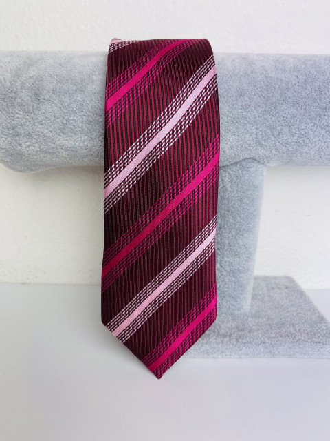 Pánská malinová saténová úzká kravata