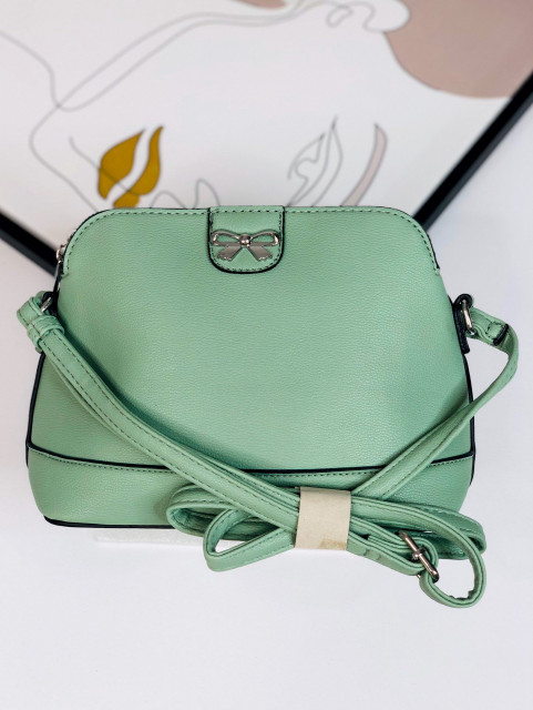 Zelená dámská kabelka s mašlí a řemínkem