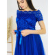 Dámské krajkové společenské šaty s páskem na ramena - modré