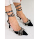 Exkluzivní dámské sandály s ozdobnými kamínky a mašlí - černé