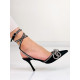Exkluzivní dámské sandály s ozdobnými kamínky a mašlí - černé