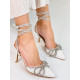 Exkluzivní dámské sandály s ozdobnými kamínky a mašlí - bílé