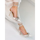 Exkluzivní dámské sandály s ozdobnými kamínky a mašlí - bílé
