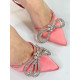 Exkluzivní dámské sandály s ozdobnými kamínky a mašlí - růžové