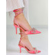 Exkluzivní dámské sandály s ozdobnými kamínky a mašlí - růžové