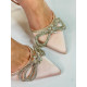 Exkluzivní dámské sandály s ozdobnými kamínky a mašlí - světle růžové