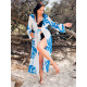 Dámské dlouhé exkluzivní kimono s páskem - bílo modré