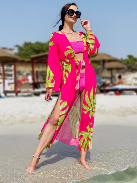 Dámské dlouhé exkluzivní kimono s páskem - růžové