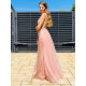Exkluzivní dlouhé dámské společenské šaty s odnímatelnou tylovou sukní - růžové BB