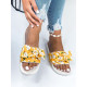 Dámské květované pantofle s mašlí - žluté