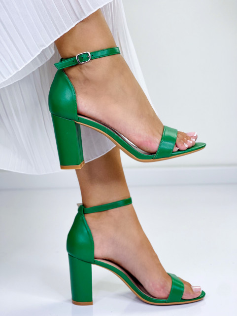 Dámské sandály na tlustém podpatku - zelené